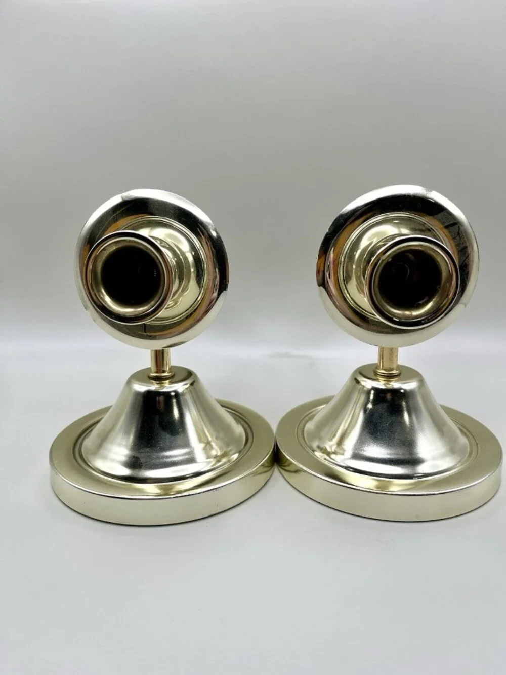 VTG Brass Wall Candle Sconces Pair Turned Wood Colonial Mid Century MCM Retro